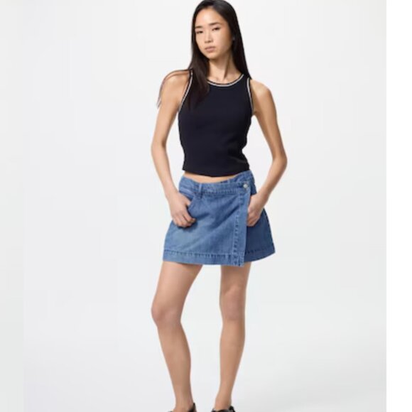 NWT Uniqlo Women's XXS Drapey Denim Skort Asymmetrical Blue Stretch - Picture 1 of 16